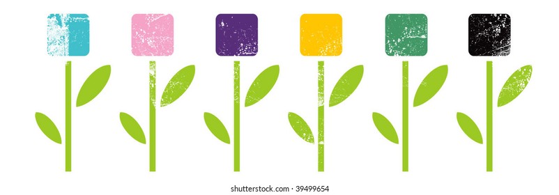 Flowers in geometric style isolated on white background. Vector illustration.