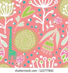 flowers and giraffes seamless pattern