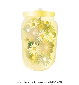 Flowers in a glass jar. Vector illustration.