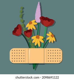 Flowers glued medical plaster vector 