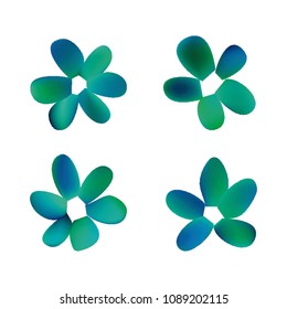 Flowers in gradient mesh, vector illustration. Four isolated abstract colored gradient flowers on white background. Realistic vector illustration for logo, web elements, ornaments, postcards.