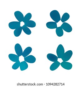 Flowers in gradient mesh, vector illustration. Four isolated abstract colored gradient flowers on white background. Realistic vector illustration for logo, web elements, ornaments, postcards.