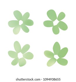 Flowers in gradient mesh, vector illustration. Four isolated abstract colored gradient flowers on white background. Realistic vector illustration for logo, web elements, ornaments, postcards.