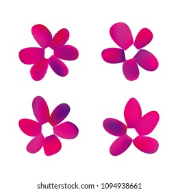 Flowers in gradient mesh, vector illustration. Four isolated abstract colored gradient flowers on white background. Realistic vector illustration for logo, web elements, ornaments, postcards.
