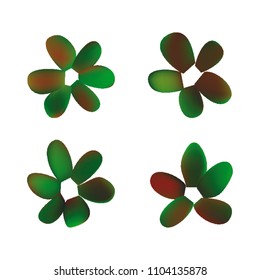 Flowers in gradient mesh, vector illustration. Four isolated abstract colored gradient flowers on white background. Realistic vector illustration for logo, web elements, ornaments, postcards.