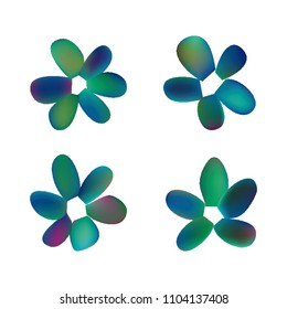 Flowers in gradient mesh, vector illustration. Four isolated abstract colored gradient flowers on white background. Realistic vector illustration for logo, web elements, ornaments, postcards.