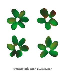 Flowers in gradient mesh, vector illustration. Four isolated abstract colored gradient flowers on white background. Realistic vector illustration for logo, web elements, ornaments, postcards.