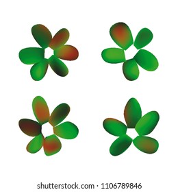 Flowers in gradient mesh, vector illustration. Four isolated abstract colored gradient flowers on white background. Realistic vector illustration for logo, web elements, ornaments, postcards.