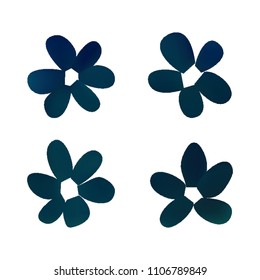 Flowers in gradient mesh, vector illustration. Four isolated abstract colored gradient flowers on white background. Realistic vector illustration for logo, web elements, ornaments, postcards.