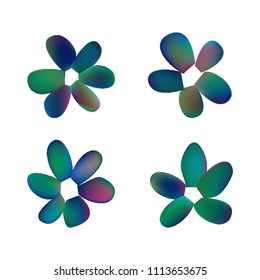 Flowers in gradient mesh, vector illustration. Four isolated abstract colored gradient flowers on white background. Realistic vector illustration for logo, web elements, ornaments, postcards.