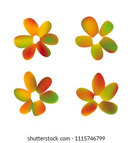 Flowers in gradient mesh, vector illustration. Four isolated abstract colored gradient flowers on white background. Realistic vector illustration for logo, web elements, ornaments, postcards.