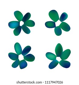 Flowers in gradient mesh, vector illustration. Four isolated abstract colored gradient flowers on white background. Realistic vector illustration for logo, web elements, ornaments, postcards.