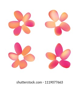 Flowers in gradient mesh, vector illustration. Four isolated abstract colored gradient flowers on white background. Realistic vector illustration for logo, web elements, ornaments, postcards.