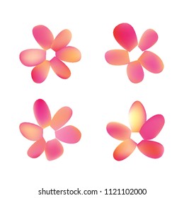 Flowers in gradient mesh, vector illustration. Four isolated abstract colored gradient flowers on white background. Realistic vector illustration for logo, web elements, ornaments, postcards.