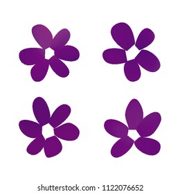 Flowers in gradient mesh, vector illustration. Four isolated abstract colored gradient flowers on white background. Realistic vector illustration for logo, web elements, ornaments, postcards.