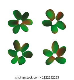 Flowers in gradient mesh, vector illustration. Four isolated abstract colored gradient flowers on white background. Realistic vector illustration for logo, web elements, ornaments, postcards.
