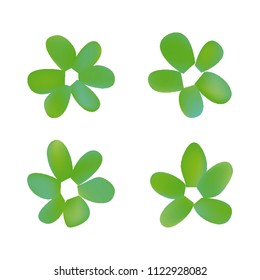 Flowers in gradient mesh, vector illustration. Four isolated abstract colored gradient flowers on white background. Realistic vector illustration for logo, web elements, ornaments, postcards.