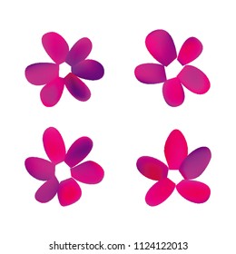 Flowers in gradient mesh, vector illustration. Four isolated abstract colored gradient flowers on white background. Realistic vector illustration for logo, web elements, ornaments, postcards.