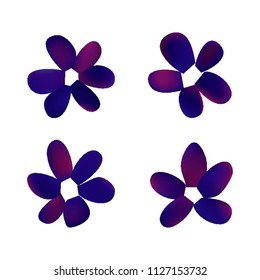 Flowers in gradient mesh, vector illustration. Four isolated abstract colored gradient flowers on white background. Realistic vector illustration for logo, web elements, ornaments, postcards.