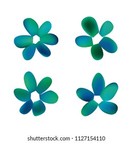Flowers in gradient mesh, vector illustration. Four isolated abstract colored gradient flowers on white background. Realistic vector illustration for logo, web elements, ornaments, postcards.
