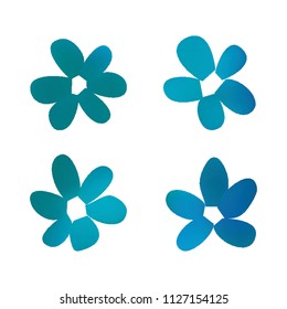 Flowers in gradient mesh, vector illustration. Four isolated abstract colored gradient flowers on white background. Realistic vector illustration for logo, web elements, ornaments, postcards.