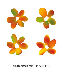 Flowers in gradient mesh, vector illustration. Four isolated abstract colored gradient flowers on white background. Realistic vector illustration for logo, web elements, ornaments, postcards.