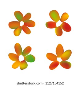 Flowers in gradient mesh, vector illustration. Four isolated abstract colored gradient flowers on white background. Realistic vector illustration for logo, web elements, ornaments, postcards.