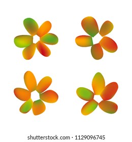 Flowers in gradient mesh, vector illustration. Four isolated abstract colored gradient flowers on white background. Realistic vector illustration for logo, web elements, ornaments, postcards.