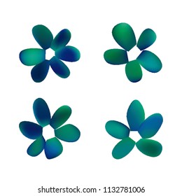 Flowers in gradient mesh, vector illustration. Four isolated abstract colored gradient flowers on white background. Realistic vector illustration for logo, web elements, ornaments, postcards.