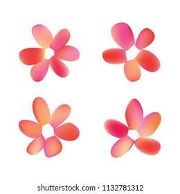 Flowers in gradient mesh, vector illustration. Four isolated abstract colored gradient flowers on white background. Realistic vector illustration for logo, web elements, ornaments, postcards.