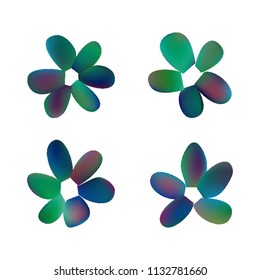 Flowers in gradient mesh, vector illustration. Four isolated abstract colored gradient flowers on white background. Realistic vector illustration for logo, web elements, ornaments, postcards.