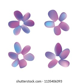 Flowers in gradient mesh, vector illustration. Four isolated abstract colored gradient flowers on white background. Realistic vector illustration for logo, web elements, ornaments, postcards.
