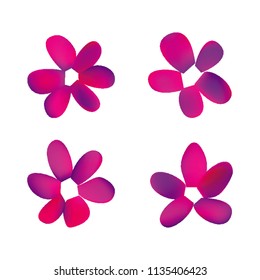 Flowers in gradient mesh, vector illustration. Four isolated abstract colored gradient flowers on white background. Realistic vector illustration for logo, web elements, ornaments, postcards.