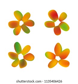 Flowers in gradient mesh, vector illustration. Four isolated abstract colored gradient flowers on white background. Realistic vector illustration for logo, web elements, ornaments, postcards.