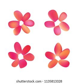 Flowers in gradient mesh, vector illustration. Four isolated abstract colored gradient flowers on white background. Realistic vector illustration for logo, web elements, ornaments, postcards.