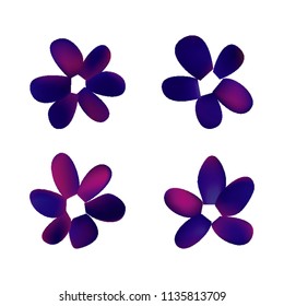 Flowers in gradient mesh, vector illustration. Four isolated abstract colored gradient flowers on white background. Realistic vector illustration for logo, web elements, ornaments, postcards.