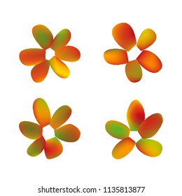 Flowers in gradient mesh, vector illustration. Four isolated abstract colored gradient flowers on white background. Realistic vector illustration for logo, web elements, ornaments, postcards.