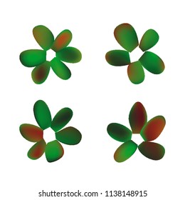 Flowers in gradient mesh, vector illustration. Four isolated abstract colored gradient flowers on white background. Realistic vector illustration for logo, web elements, ornaments, postcards.