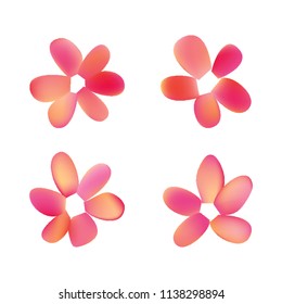 Flowers in gradient mesh, vector illustration. Four isolated abstract colored gradient flowers on white background. Realistic vector illustration for logo, web elements, ornaments, postcards.