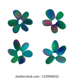 Flowers in gradient mesh, vector illustration. Four isolated abstract colored gradient flowers on white background. Realistic vector illustration for logo, web elements, ornaments, postcards.