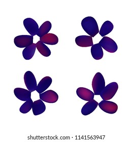 Flowers in gradient mesh, vector illustration. Four isolated abstract colored gradient flowers on white background. Realistic vector illustration for logo, web elements, ornaments, postcards.