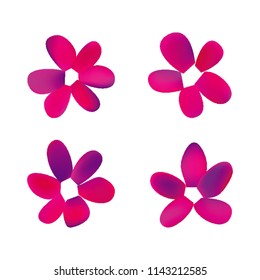 Flowers in gradient mesh, vector illustration. Four isolated abstract colored gradient flowers on white background. Realistic vector illustration for logo, web elements, ornaments, postcards.