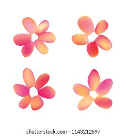 Flowers in gradient mesh, vector illustration. Four isolated abstract colored gradient flowers on white background. Realistic vector illustration for logo, web elements, ornaments, postcards.