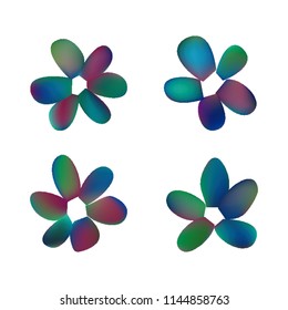 Flowers in gradient mesh, vector illustration. Four isolated abstract colored gradient flowers on white background. Realistic vector illustration for logo, web elements, ornaments, postcards.