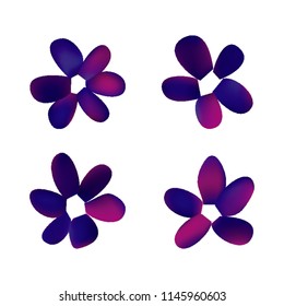 Flowers in gradient mesh, vector illustration. Four isolated abstract colored gradient flowers on white background. Realistic vector illustration for logo, web elements, ornaments, postcards.
