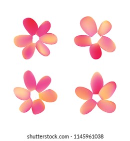 Flowers in gradient mesh, vector illustration. Four isolated abstract colored gradient flowers on white background. Realistic vector illustration for logo, web elements, ornaments, postcards.
