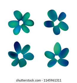 Flowers in gradient mesh, vector illustration. Four isolated abstract colored gradient flowers on white background. Realistic vector illustration for logo, web elements, ornaments, postcards.