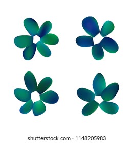 Flowers in gradient mesh, vector illustration. Four isolated abstract colored gradient flowers on white background. Realistic vector illustration for logo, web elements, ornaments, postcards.