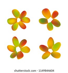 Flowers in gradient mesh, vector illustration. Four isolated abstract colored gradient flowers on white background. Realistic vector illustration for logo, web elements, ornaments, postcards.