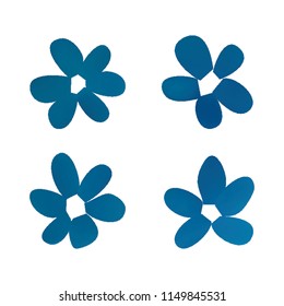 Flowers in gradient mesh, vector illustration. Four isolated abstract colored gradient flowers on white background. Realistic vector illustration for logo, web elements, ornaments, postcards.